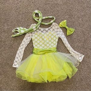 💛Polka dot electric green/yellow costume. Girls size 7/8.